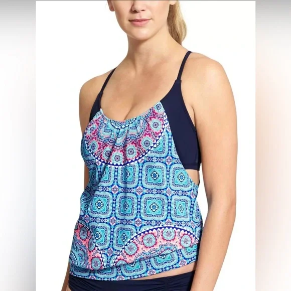 NEW [Athleta] Fiji Blousy UPF 50+ Tankini Swim Swimsuit Top Women’s 34B/C - Picture 2 of 11